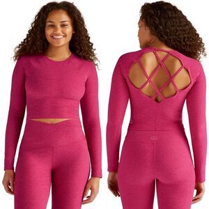 Beyond Yoga Spacedye Enlighten Cropped Pullover Top Long Sleeve Strappy XL Pink